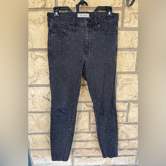Madewell Jeans 10” High Rise Skinny Jeans Black Gold Metallic Dots Size 27 - Picture 5 of 12